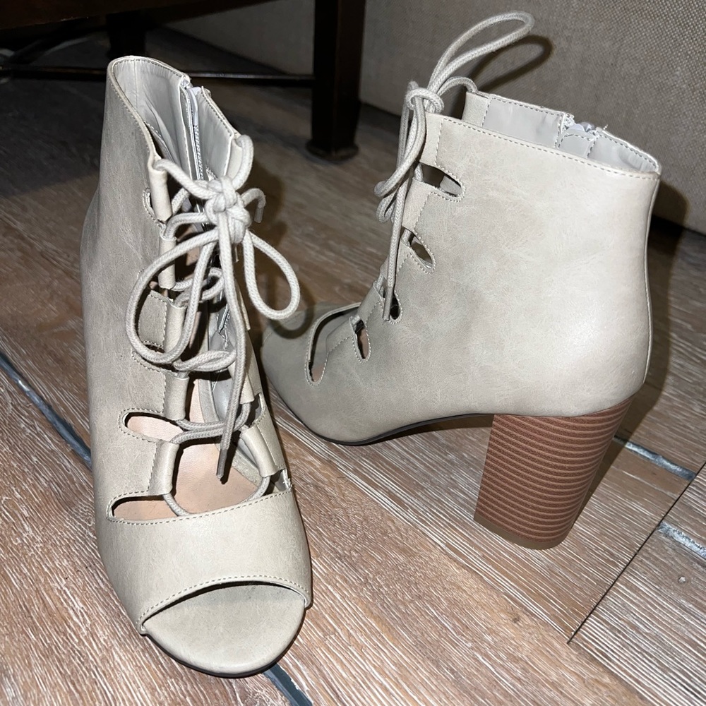 Taupe Suede Laced-Up Heels